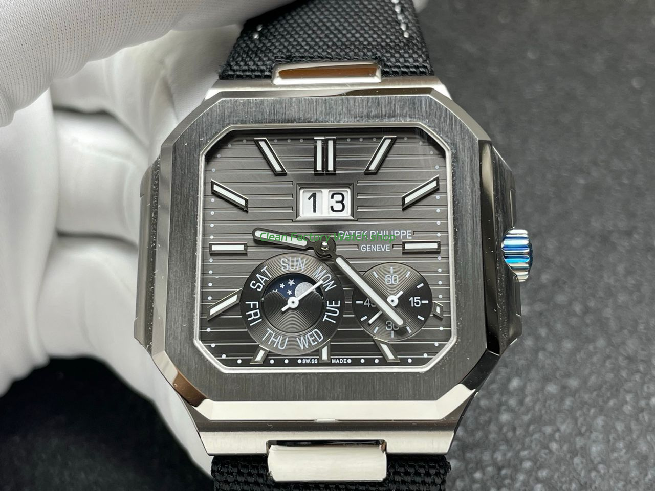 P1 Factory Patek Philippe Cubitus 5822 45mm Platinum Textile Strap Grey Dial (8) P1 Factory Patek Philippe Cubitus 5822 45mm Platinum Textile Strap Grey Dial (8)