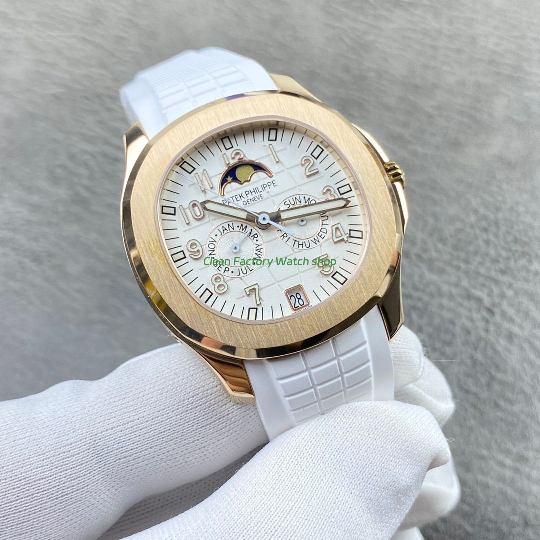 PP+ Factory Patek Philippe Aquanaut 5261R 40mm Rose Gold White Rubber Strap White Dial (4) PP+ Factory Patek Philippe Aquanaut 5261R 40mm Rose Gold White Rubber Strap White Dial (4)
