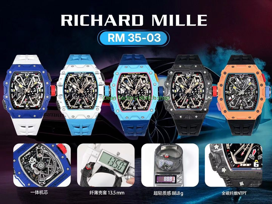 RM Factory Richard Mille RM35-03 Black Carbon Fiber Black Rubber Strap Black Skeletonized Dial (6) RM Factory Richard Mille RM35-03 Black Carbon Fiber Black Rubber Strap Black Skeletonized Dial (6)