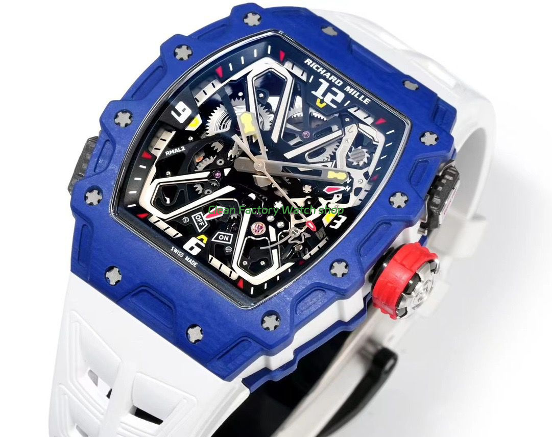 RM Factory Richard Mille RM35-03 Blue Carbon White Rubber Strap Black Skeletonized Dial (1) RM Factory Richard Mille RM35-03 Blue Carbon White Rubber Strap Black Skeletonized Dial (1)