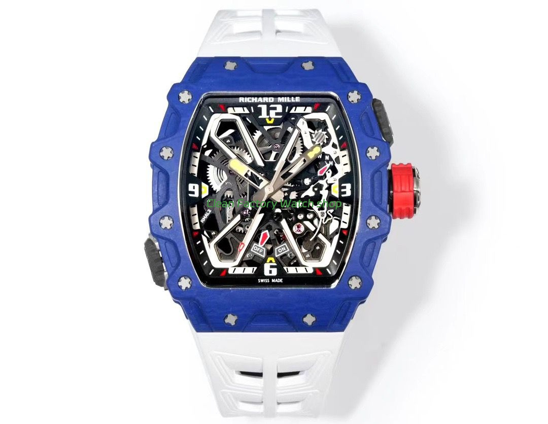 RM Factory Richard Mille RM35-03 Blue Carbon White Rubber Strap Black Skeletonized Dial 1 RM Factory Richard Mille RM35 03 Blue Carbon White Rubber Strap Black Skeletonized Dial 2 Clean Factory Watch