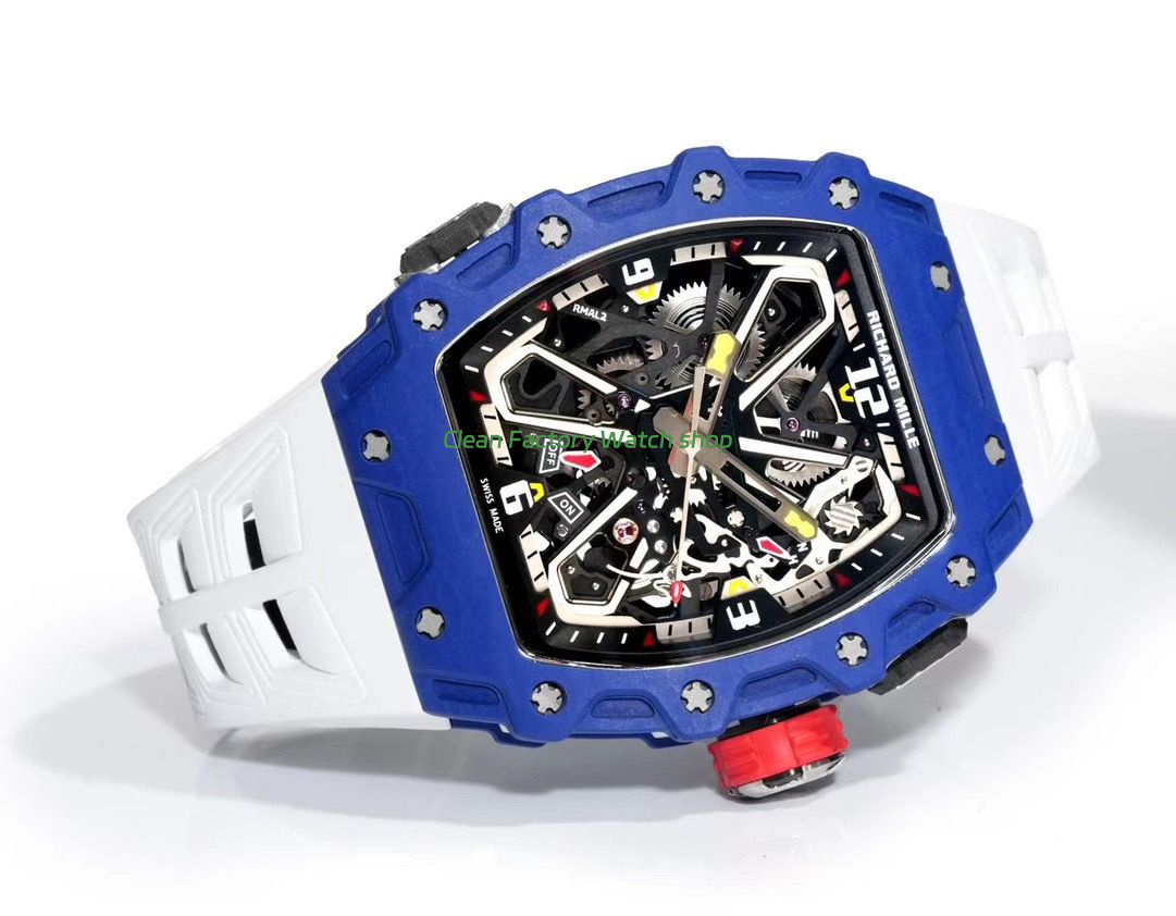 RM Factory Richard Mille RM35-03 Blue Carbon White Rubber Strap Black Skeletonized Dial (3) RM Factory Richard Mille RM35-03 Blue Carbon White Rubber Strap Black Skeletonized Dial (3)