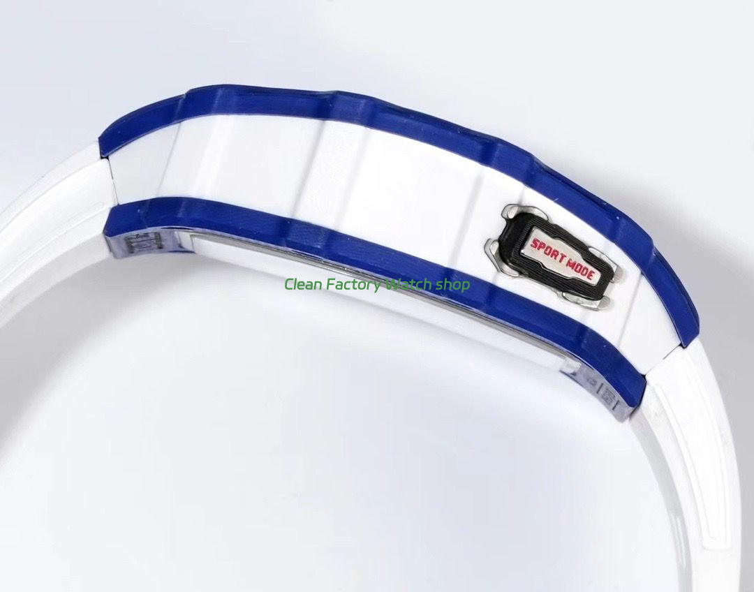 RM Factory Richard Mille RM35-03 Blue Carbon White Rubber Strap Black Skeletonized Dial (4) RM Factory Richard Mille RM35-03 Blue Carbon White Rubber Strap Black Skeletonized Dial (4)