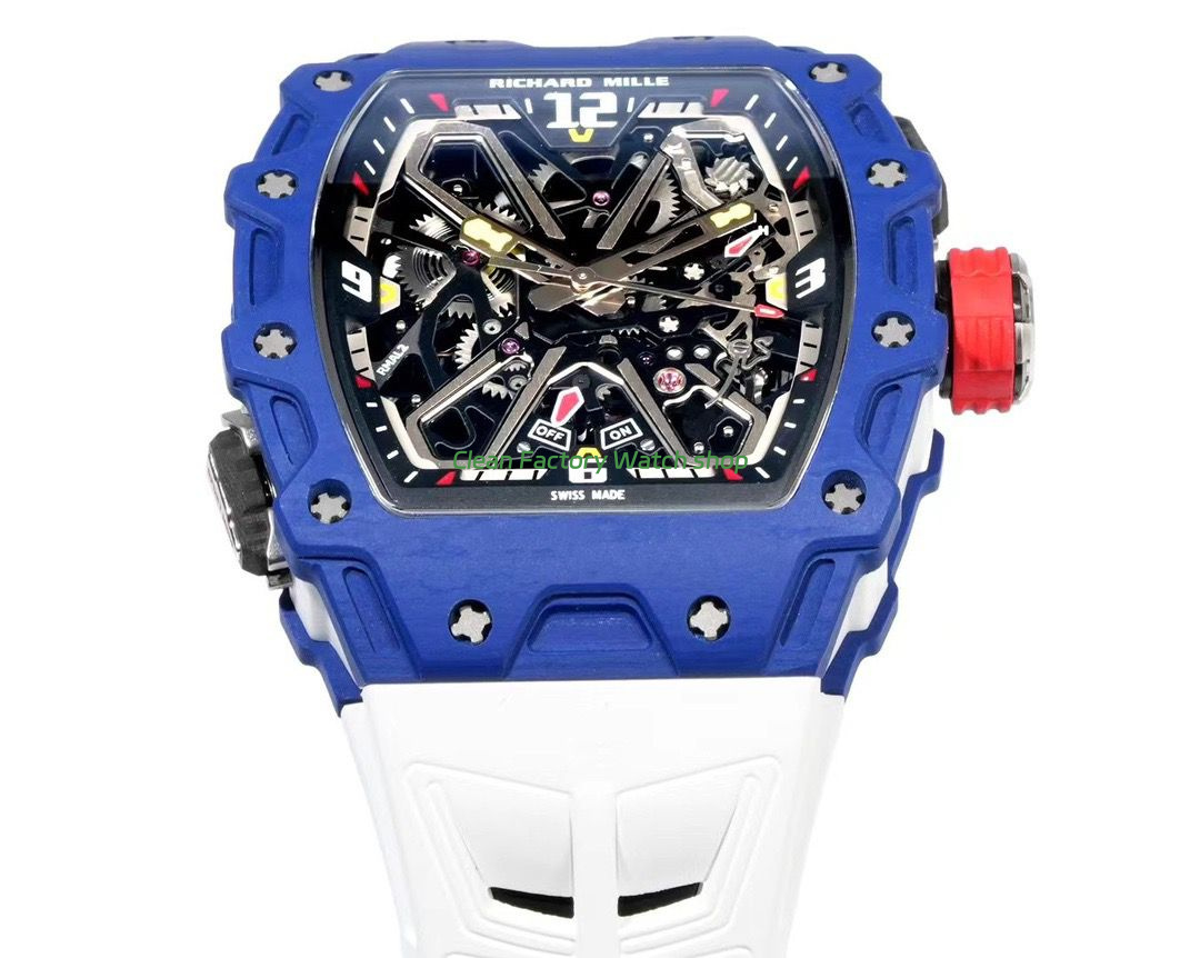 RM Factory Richard Mille RM35-03 Blue Carbon White Rubber Strap Black Skeletonized Dial (7) RM Factory Richard Mille RM35-03 Blue Carbon White Rubber Strap Black Skeletonized Dial (7)