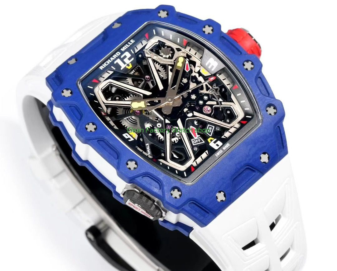 RM Factory Richard Mille RM35-03 Blue Carbon White Rubber Strap Black Skeletonized Dial (8) RM Factory Richard Mille RM35-03 Blue Carbon White Rubber Strap Black Skeletonized Dial (8)
