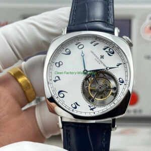 RMS Factory Vacheron Constantin Historiques American 1921 Tourbillon Blue Leather Strap White Gold White Dial