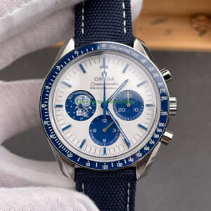 SMF Factory Omega Speedmaster Silver Snoopy Award 310.32.42.50.02.001 42mm Steel Canvas Strap White Dial
