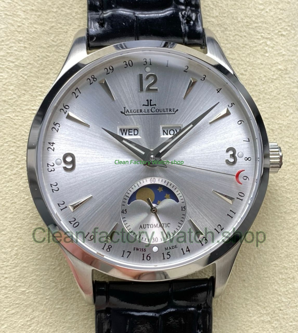 TW Factory Jaeger-LeCoultre Master Calendar Q4148480 39mm Steel Leather Strap White Dial 1 TW Factory Jaeger LeCoultre Master Calendar Q4148480 39mm Steel Leather Strap White Dial 13 Clean Factory Watch