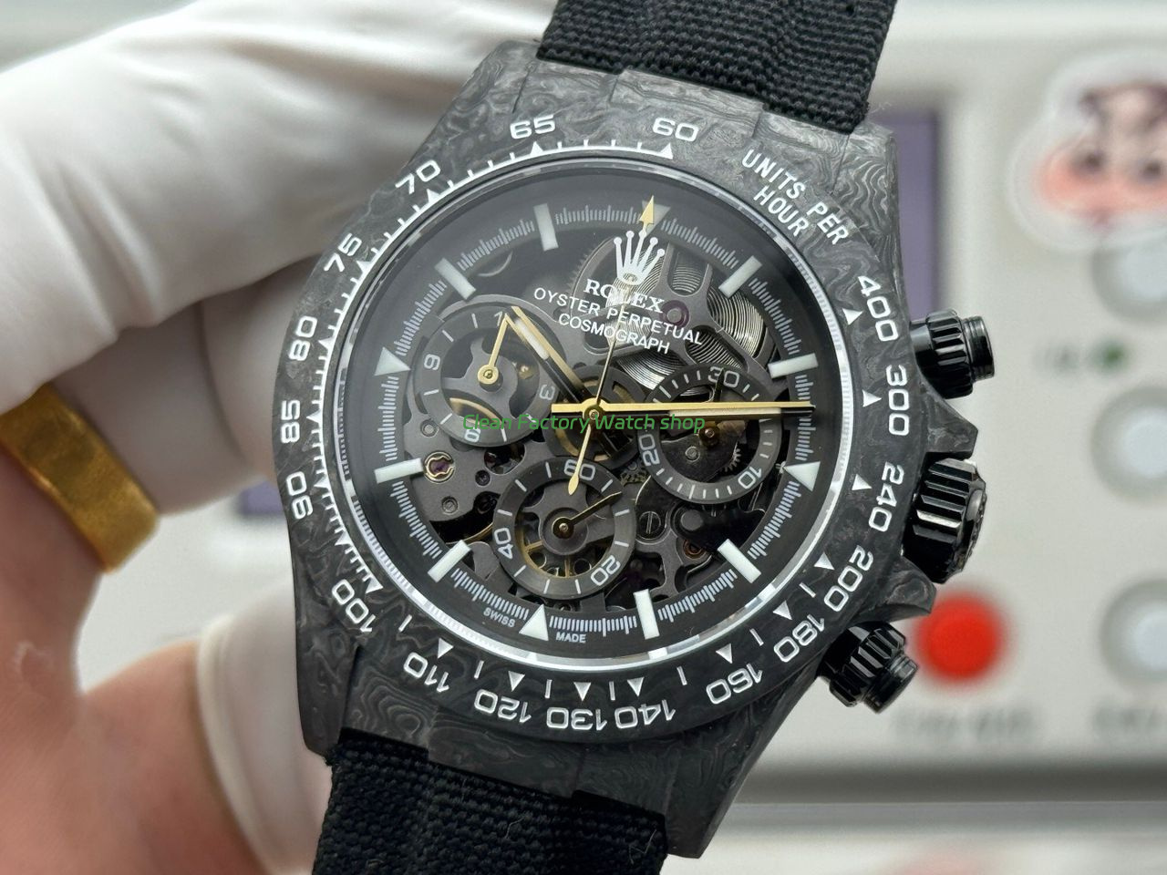 TW Factory Rolex Daytona 116500 40mm Black Carbon Fiber Black Canvas Strap Skeleton Dial (4) TW Factory Rolex Daytona 116500 40mm Black Carbon Fiber Black Canvas Strap Skeleton Dial (4)