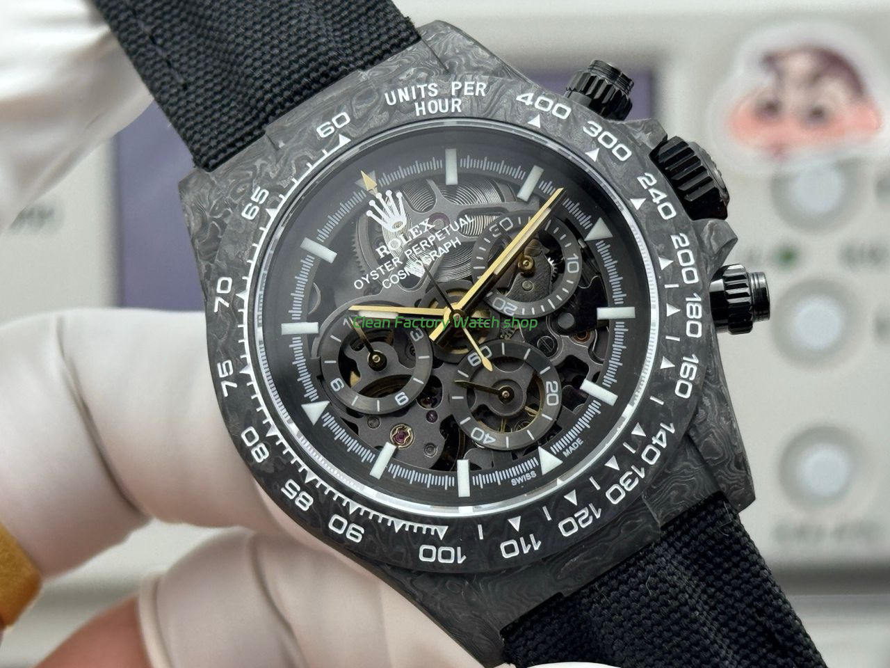 TW Factory Rolex Daytona 116500 40mm Black Carbon Fiber Black Canvas Strap Skeleton Dial (5) TW Factory Rolex Daytona 116500 40mm Black Carbon Fiber Black Canvas Strap Skeleton Dial (5)