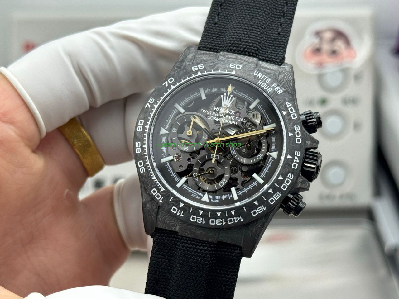 TW Factory Rolex Daytona 116500 40mm Black Carbon Fiber Black Canvas Strap Skeleton Dial (6) TW Factory Rolex Daytona 116500 40mm Black Carbon Fiber Black Canvas Strap Skeleton Dial (6)