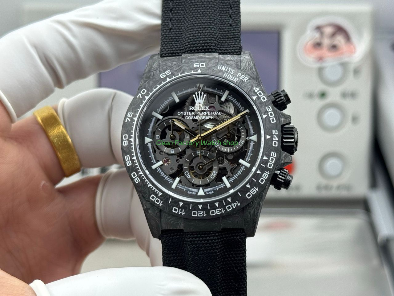 TW Factory Rolex Daytona 116500 40mm Black Carbon Fiber Black Canvas Strap Skeleton Dial 1 TW Factory Rolex Daytona 116500 40mm Black Carbon Fiber Black Canvas Strap Skeleton Dial 8 Clean Factory Watch