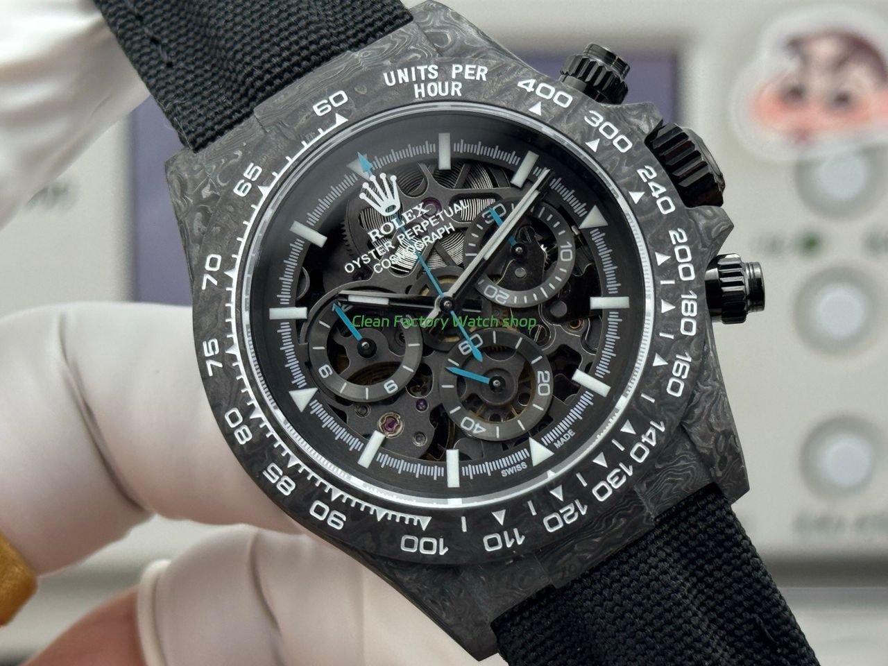 TW Factory Rolex Daytona 116500 40mm Carbon Fiber Black Canvas Strap Skeleton Dial (4) TW Factory Rolex Daytona 116500 40mm Carbon Fiber Black Canvas Strap Skeleton Dial (4)