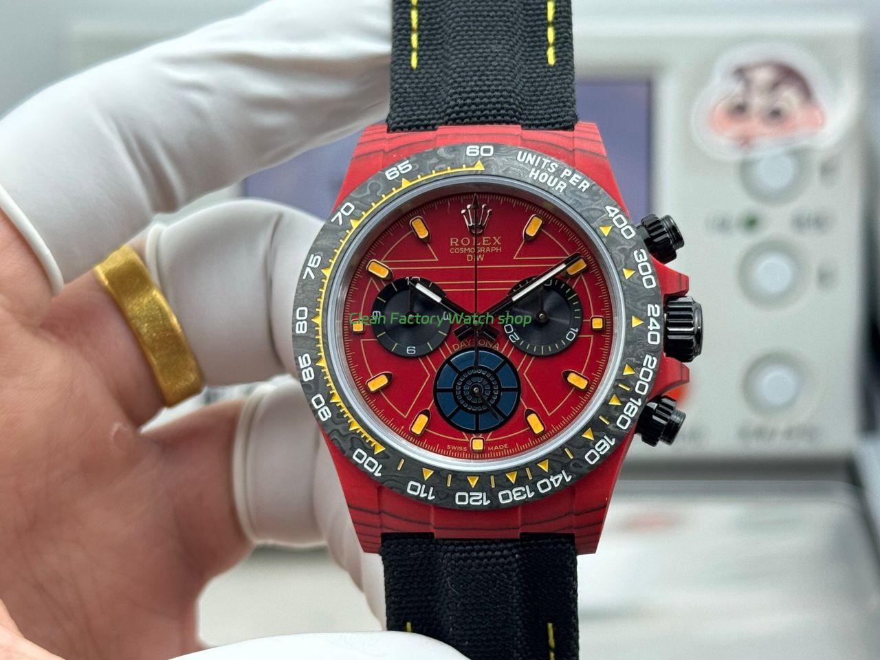 TW Factory Rolex Daytona 116500 40mm Red Carbon Fiber Black Canvas Strap Red Dial 8 Clean Factory Watch