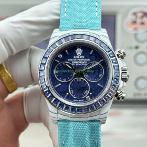 TW Factory Rolex Daytona 116500 40mm White Carbon Fiber Light Blue Canvas Strap Blue Diamond Bezel Blue Dial