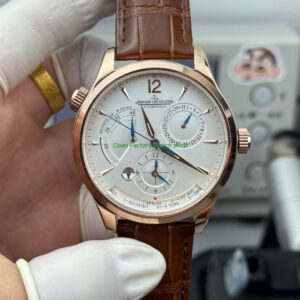 TWA Factory Jaeger-LeCoultre Master Geographic 1422521 39mm Rose Gold Brown Leather Strap Silver Dial