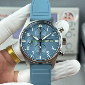 TWS Factory IWC Pilot Chronograph IW388116 41mm Light Blue Rubber Arabic Numerals Light Blue Dial 12 TWS Factory IWC Pilot Chronograph IW388116 41mm Light Blue Rubber Arabic Numerals Light Blue 2 Clean Factory Watch