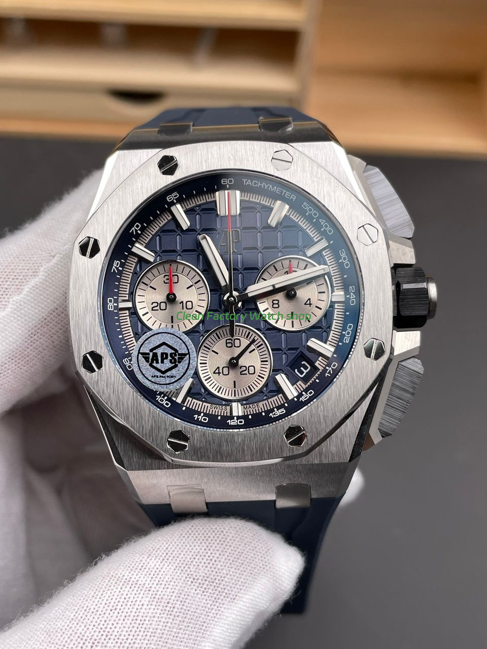 APS Factory Audemars Piguet Royal Oak Offshore Chronograph 26420TI.OO .A027CA.01 43mm Rubber Strap Blue Dial 2 Clean Factory Watch