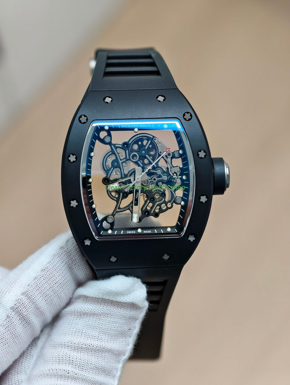 APS Factory Richard Mille RM 055 42.7mm Black Ceramic Black Rubber Strap Skeletonized Black Dial 5 Clean Factory Watch