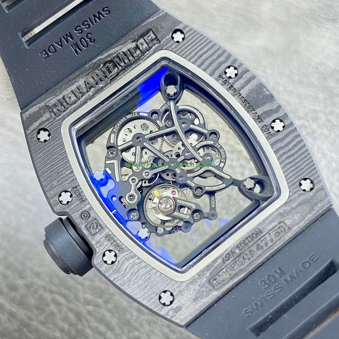 APS Factory Richard Mille RM 055 42.7mm Carbon Fiber Black Rubber Strap Skeletonized Rose Gold Dial (1) APS Factory Richard Mille RM 055 42.7mm Carbon Fiber Black Rubber Strap Skeletonized Rose Gold Dial (1)