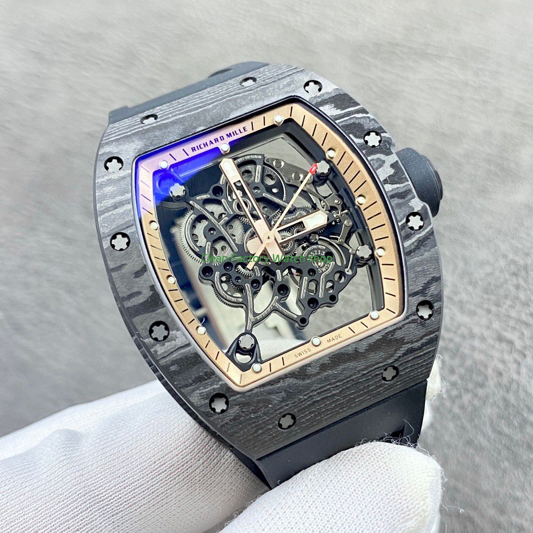 APS Factory Richard Mille RM 055 42.7mm Carbon Fiber Black Rubber Strap Skeletonized Rose Gold Dial (6) APS Factory Richard Mille RM 055 42.7mm Carbon Fiber Black Rubber Strap Skeletonized Rose Gold Dial (6)
