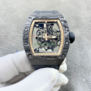 APS Factory Richard Mille RM 055 42.7mm Carbon Fiber Black Rubber Strap Skeletonized Rose Gold Dial 9 Clean Factory Watch
