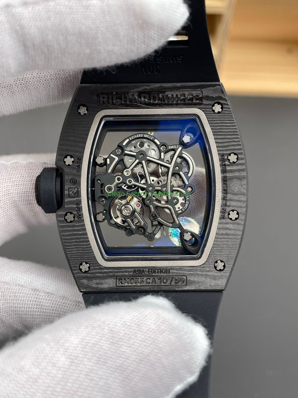 APS Factory Richard Mille RM 055 42.7mm Carbon Fiber Rubber Strap Skeletonized White Dial (4) APS Factory Richard Mille RM 055 42.7mm Carbon Fiber Rubber Strap Skeletonized White Dial (4)