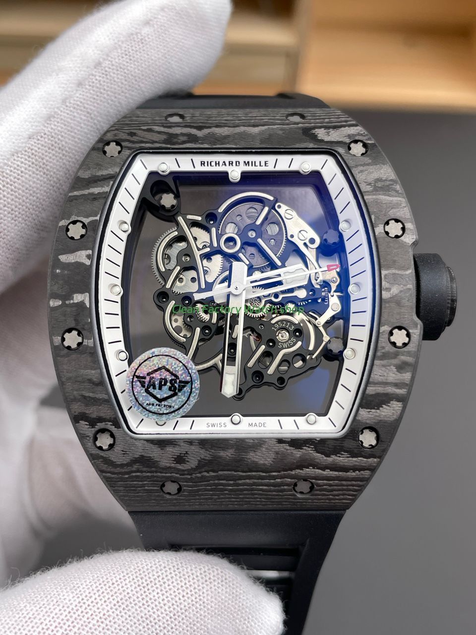APS Factory Richard Mille RM 055 42.7mm Carbon Fiber Rubber Strap Skeletonized White Dial (6) APS Factory Richard Mille RM 055 42.7mm Carbon Fiber Rubber Strap Skeletonized White Dial (6)