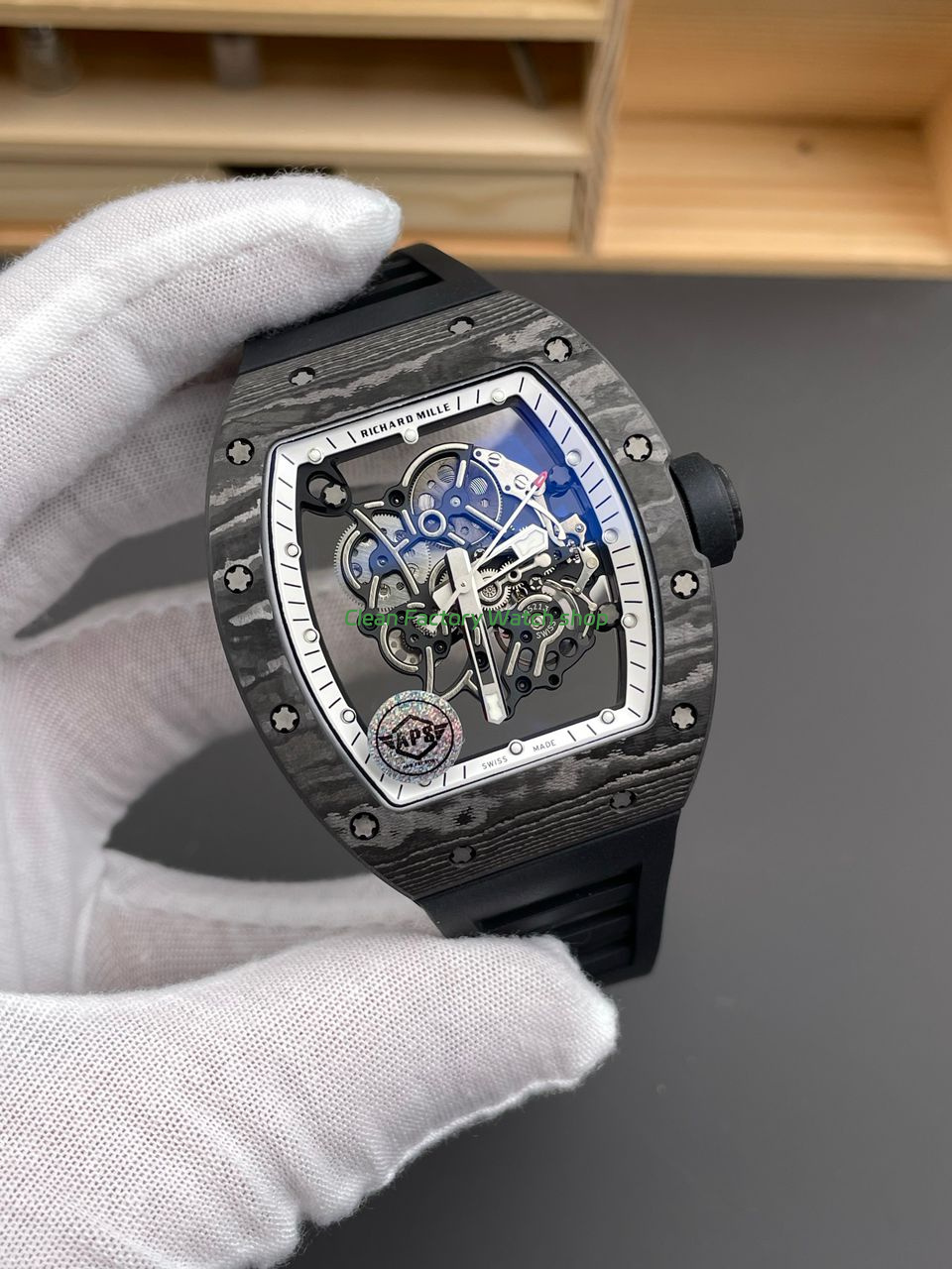 APS Factory Richard Mille RM 055 42.7mm Carbon Fiber Rubber Strap Skeletonized White Dial (7) APS Factory Richard Mille RM 055 42.7mm Carbon Fiber Rubber Strap Skeletonized White Dial (7)