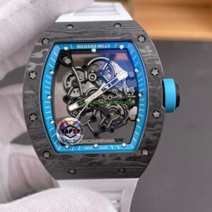 APS Factory Richard Mille RM 055 42.7mm Carbon Fiber White Rubber Strap Skeletonized Blue Dial 9 Clean Factory Watch