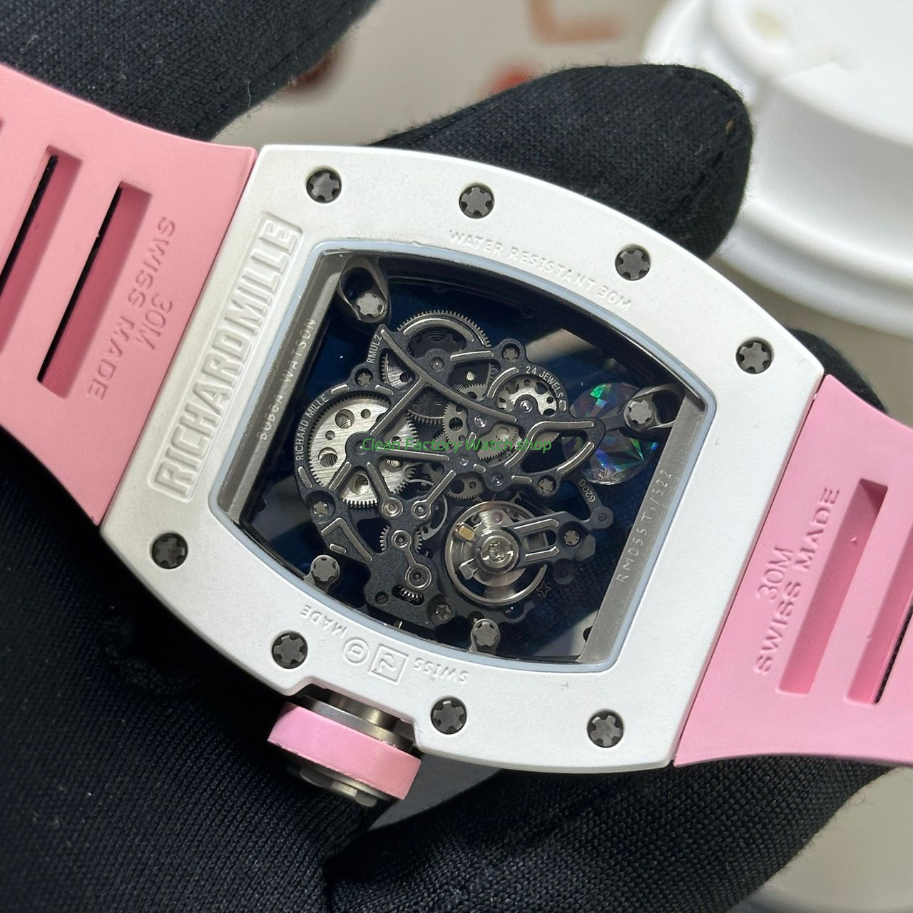 APS Factory Richard Mille RM 055 42.7mm White Ceramic Pink Rubber Strap Skeletonized Black Dial (4) APS Factory Richard Mille RM 055 42.7mm White Ceramic Pink Rubber Strap Skeletonized Black Dial (4)