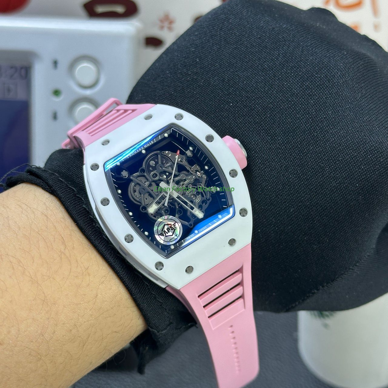 APS Factory Richard Mille RM 055 42.7mm White Ceramic Pink Rubber Strap Skeletonized Black Dial (6) APS Factory Richard Mille RM 055 42.7mm White Ceramic Pink Rubber Strap Skeletonized Black Dial (6)