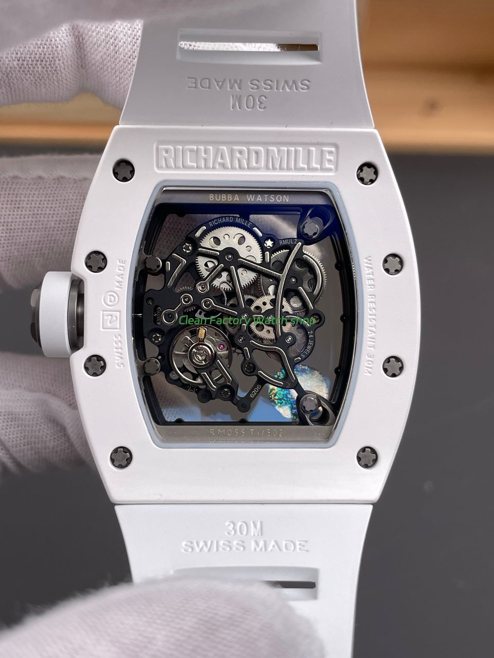 APS Factory Richard Mille RM 055 42.7mm White Ceramic White Rubber Strap Skeletonized Black Dial (4) APS Factory Richard Mille RM 055 42.7mm White Ceramic White Rubber Strap Skeletonized Black Dial (4)