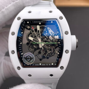 APS Factory Richard Mille RM 055 42.7mm White Ceramic White Rubber Strap Skeletonized Black Dial