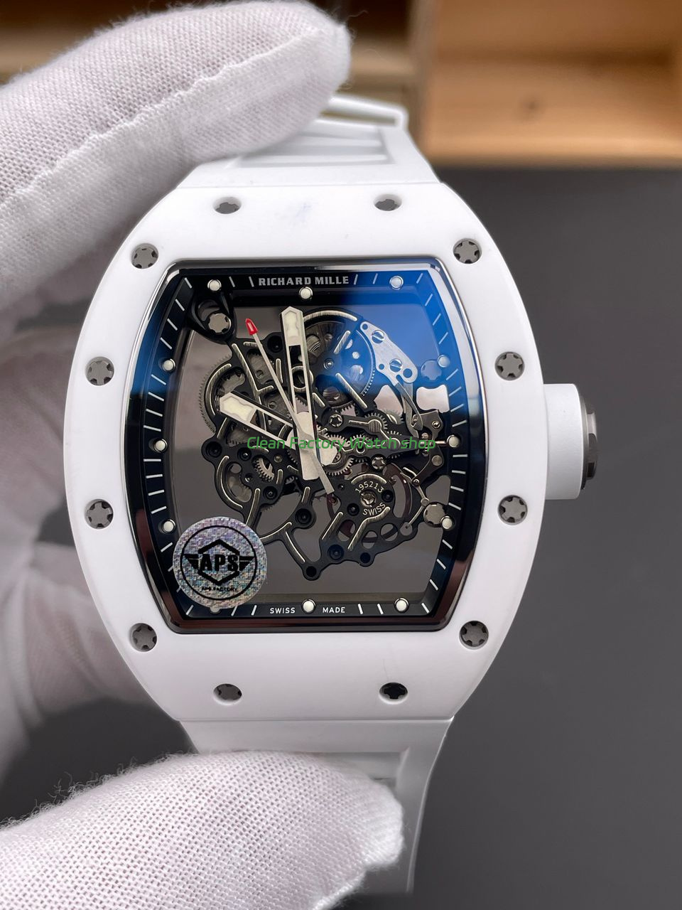 APS Factory Richard Mille RM 055 42.7mm White Ceramic White Rubber Strap Skeletonized Black Dial 1 APS Factory Richard Mille RM 055 42.7mm White Ceramic White Rubber Strap Skeletonized Black Dial 6 Clean Factory Watch