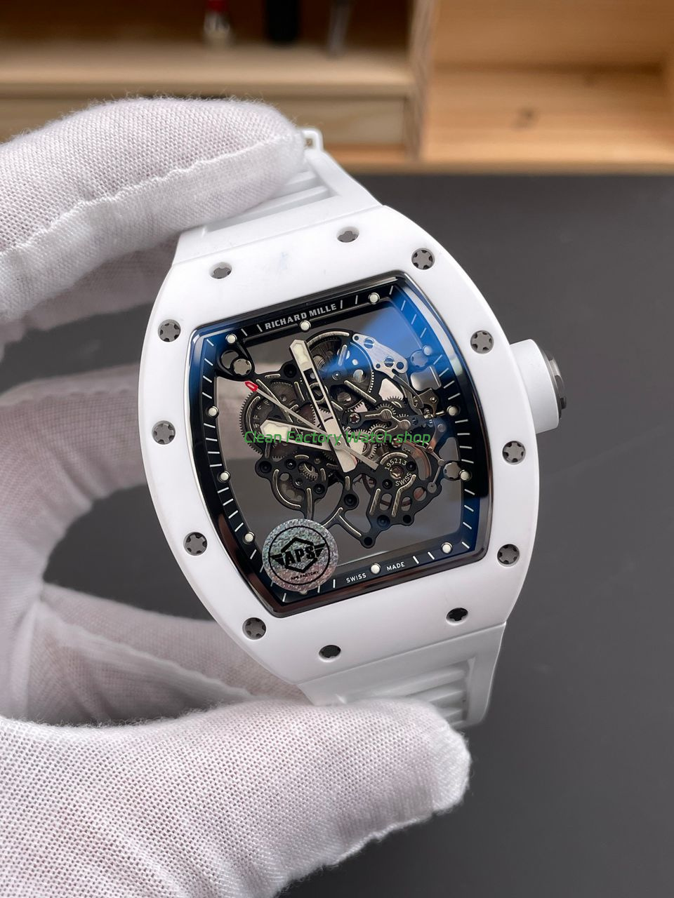 APS Factory Richard Mille RM 055 42.7mm White Ceramic White Rubber Strap Skeletonized Black Dial (7) APS Factory Richard Mille RM 055 42.7mm White Ceramic White Rubber Strap Skeletonized Black Dial (7)