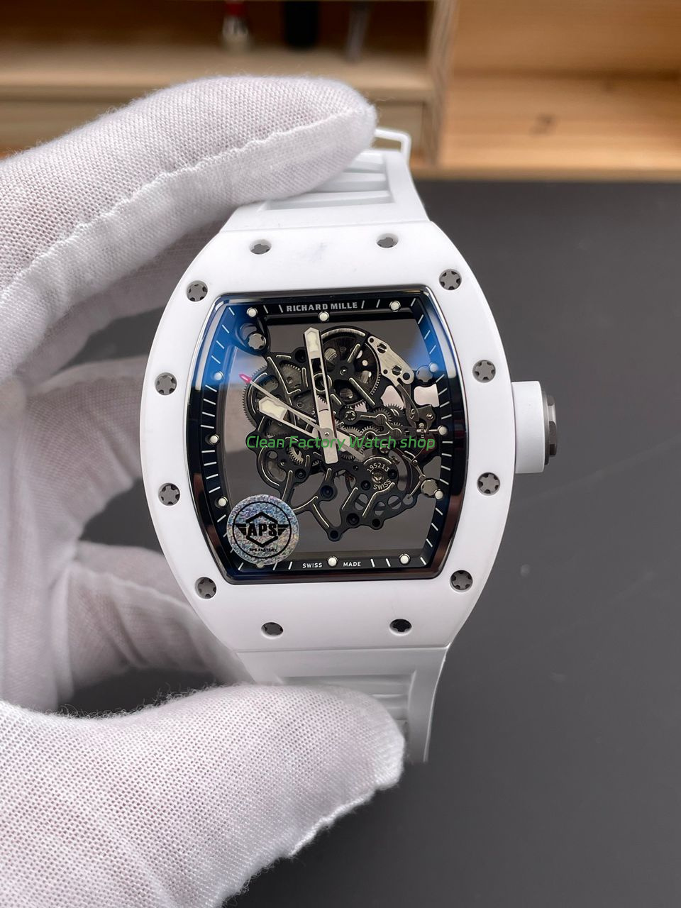 APS Factory Richard Mille RM 055 42.7mm White Ceramic White Rubber Strap Skeletonized Black Dial (8) APS Factory Richard Mille RM 055 42.7mm White Ceramic White Rubber Strap Skeletonized Black Dial (8)