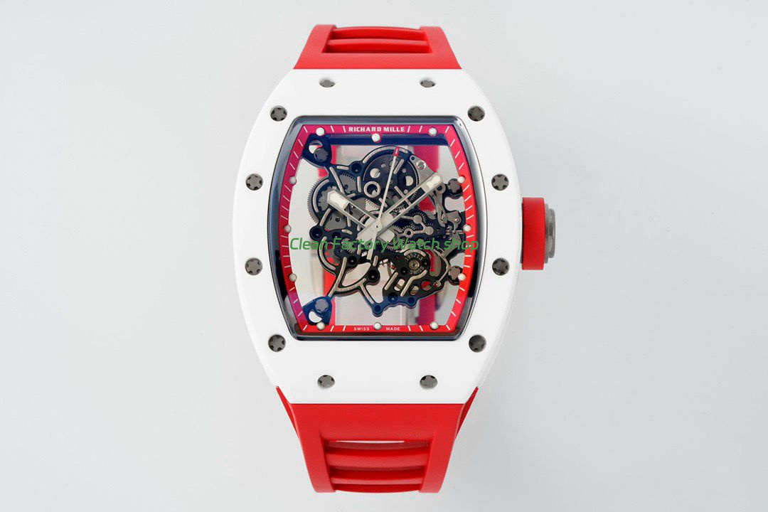 APS Factory Richard Mille RM 055 42.7mm White Ceramic White Rubber Strap Skeletonized Red Dial 1 APS Factory Richard Mille RM 055 42.7mm White Ceramic White Rubber Strap Skeletonized Red Dial 9 Clean Factory Watch