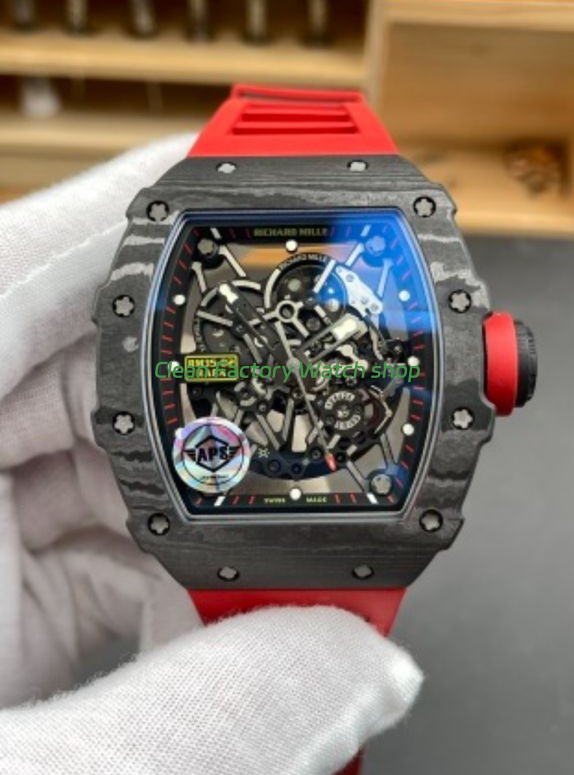 APS Factory Richard Mille RM 35-02 44.5mm Black Carbon Fiber Red Rubber Strap Black Skeletonized Dial (4) APS Factory Richard Mille RM 35-02 44.5mm Black Carbon Fiber Red Rubber Strap Black Skeletonized Dial (4)