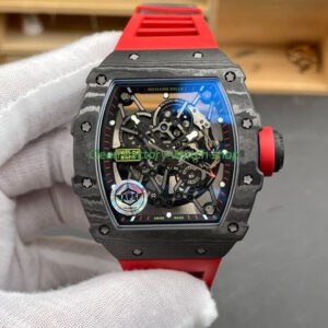 APS Factory Richard Mille RM 35 02 44.5mm Black Carbon Fiber Red Rubber Strap Black Skeletonized Dial 6 Clean Factory Watch