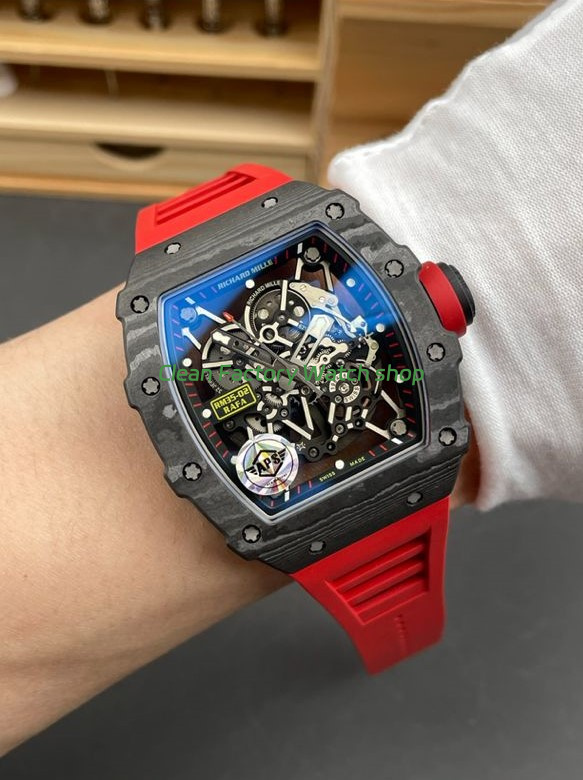 APS Factory Richard Mille RM 35-02 44.5mm Black Carbon Fiber Red Rubber Strap Black Skeletonized Dial (9) APS Factory Richard Mille RM 35-02 44.5mm Black Carbon Fiber Red Rubber Strap Black Skeletonized Dial (9)
