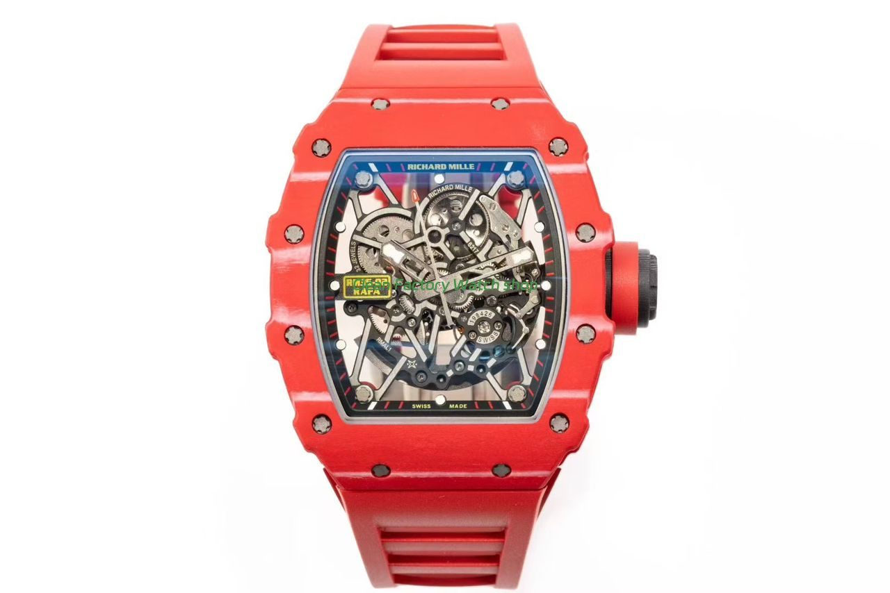 APS Factory Richard Mille RM 35 02 44.5mm Red Carbon Fiber Red Rubber Strap Skeletonized Dial 7 Clean Factory Watch