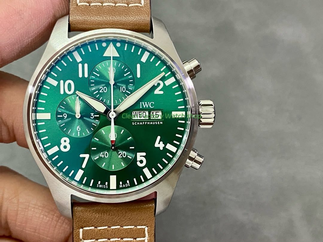 AZ Factory IWC Pilot Chronograph IW388103 41mm Leather Strap Arabic Numerals Green Dial 1 Clean Factory Watch
