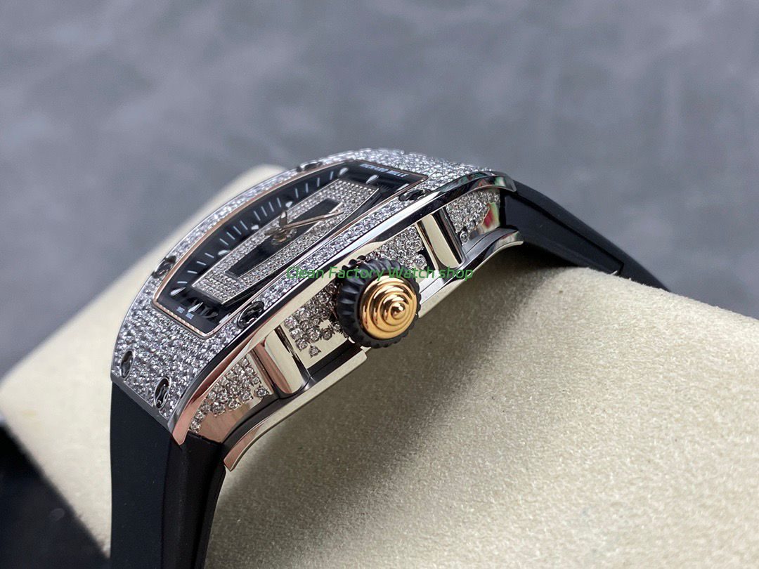 BBA Factory Richard Mille RM 07 31.4mm Diamond Bezel Black Rubber Strap Skeletonized Black Dial (3) BBA Factory Richard Mille RM 07 31.4mm Diamond Bezel Black Rubber Strap Skeletonized Black Dial (3)