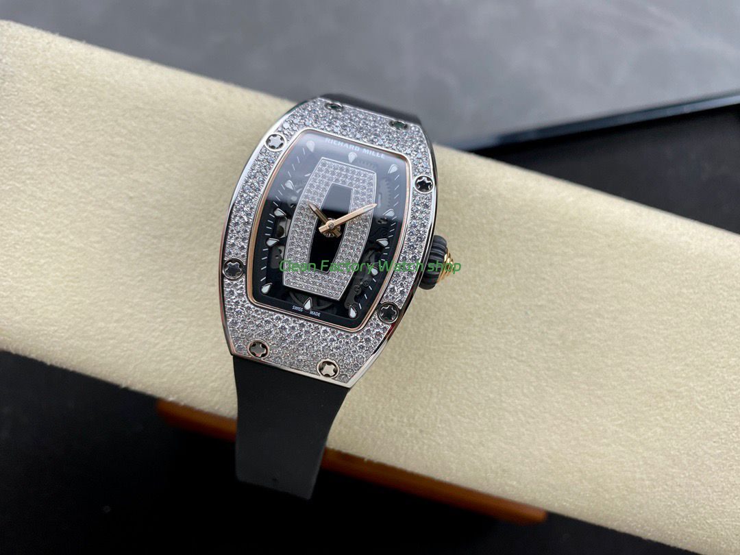 BBA Factory Richard Mille RM 07 31.4mm Diamond Bezel Black Rubber Strap Skeletonized Black Dial (5) BBA Factory Richard Mille RM 07 31.4mm Diamond Bezel Black Rubber Strap Skeletonized Black Dial (5)
