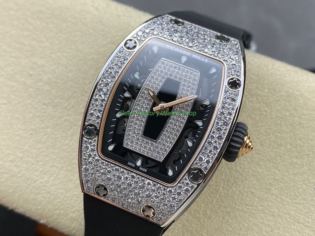 BBA Factory Richard Mille RM 07 31.4mm Diamond Bezel Black Rubber Strap Skeletonized Black Dial (6) BBA Factory Richard Mille RM 07 31.4mm Diamond Bezel Black Rubber Strap Skeletonized Black Dial (6)