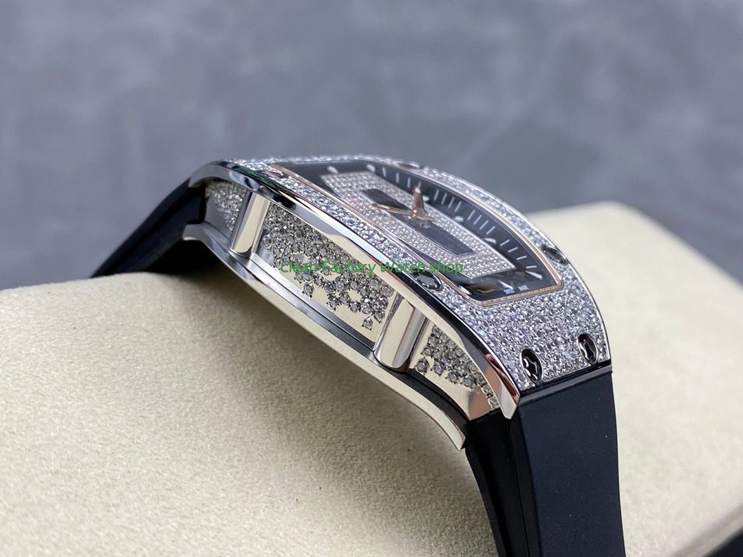 BBA Factory Richard Mille RM 07 31.4mm Diamond Bezel Black Rubber Strap Skeletonized Black Dial (7) BBA Factory Richard Mille RM 07 31.4mm Diamond Bezel Black Rubber Strap Skeletonized Black Dial (7)