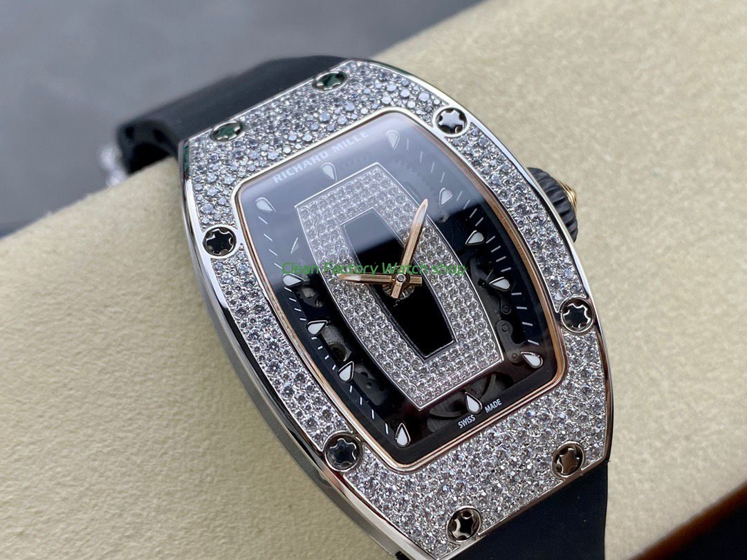 BBA Factory Richard Mille RM 07 31.4mm Diamond Bezel Black Rubber Strap Skeletonized Black Dial (9) BBA Factory Richard Mille RM 07 31.4mm Diamond Bezel Black Rubber Strap Skeletonized Black Dial (9)