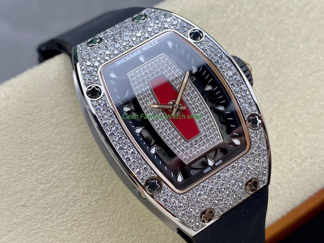 BBA Factory Richard Mille RM 07 31.4mm Diamond Bezel Black Rubber Strap Skeletonized Red Dial (3) BBA Factory Richard Mille RM 07 31.4mm Diamond Bezel Black Rubber Strap Skeletonized Red Dial (3)