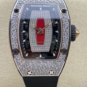 BBA Factory Richard Mille RM 07 31.4mm Diamond Bezel Black Rubber Strap Skeletonized Red Dial 24 BBA Factory Richard Mille RM 07 31.4mm Diamond Bezel Black Rubber Strap Skeletonized Red Dial 4 Clean Factory Watch